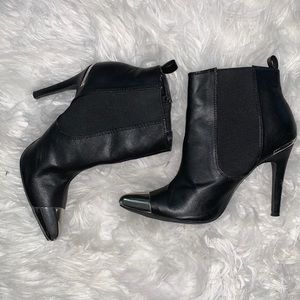 H&M steel toe, black leather 3inch heel boot